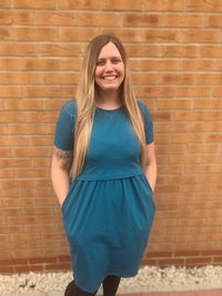 Tracy Teal Breastfeeding Skater Dress - Stylish Mum